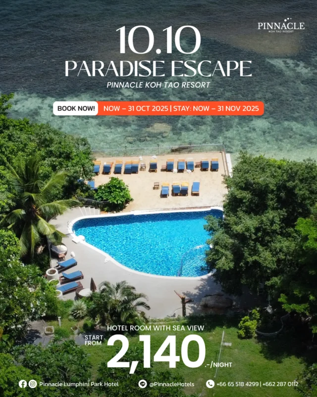 𝟏𝟎.𝟏𝟎 𝐏𝐚𝐫𝐚𝐝𝐢𝐬𝐞 𝐄𝐬𝐜𝐚𝐩𝐞
 Escape to Koh Tao with the one you love 
 Watch the sun set together from a 180° panoramic sea-view room
 and unwind in a romantic seaside hideaway at 𝐏𝐢𝐧𝐧𝐚𝐜𝐥𝐞 𝐊𝐨𝐡 𝐓𝐚𝐨 𝐑𝐞𝐬𝐨𝐫𝐭

Free! Shuttle Bus transfer from Mae Haad Pier or Sairee Beach to our hotel
Hotel Room with Seaview starting from THB 2,140.-/night including breakfast

Exclusive Benefit:
 • Daily breakfast for 2 adults included
 • Children under 7 stay & eat breakfast for free
 • Complimentary Drinks
 • Free Wi-Fi 

👉Book now, click on the Bio
_______________________________
For inquiries or reservations:
📲Line : @pinnaclehotels
☎ Phone : 077 456 404
📩 pktreservation1@gmail.com
📌Location : Koh Tao, Surat Thani

**** Terms and conditions apply.

#KohTao #BookDirect #PinnacleKohTao #IslandAdventure  #Snorkelingfree #PinnacleKohTao #PinnacleKohTaoResort #KohTaoResort #kohtao #KohtaoAdventures #โรงแรมติดทะเล #ที่พักติดทะเล #รถรับส่งเกาะเต่า #เที่ยวเกาะเต่า #รีสอร์ทเกาะเต่า #ท่าเรือแม่หาด #หาดทรายรี #เกาะเต่า #โรงแรมเกาะเต่า #ทะเลเกาะเต่า